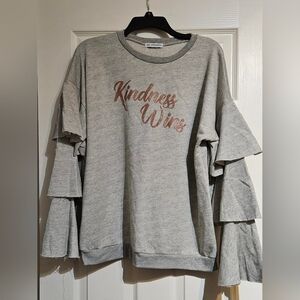 Gray Ruffled Sweatshirt with 'Kindness Wins' Print Sz L